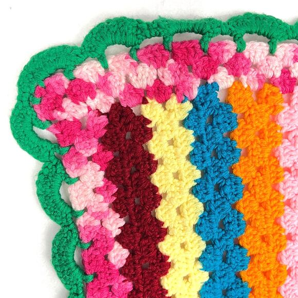 Rainbow striped Afghan Crocheted throw lap blanket hand-made Boho chic 37 x 67 - Picture 5 of 9